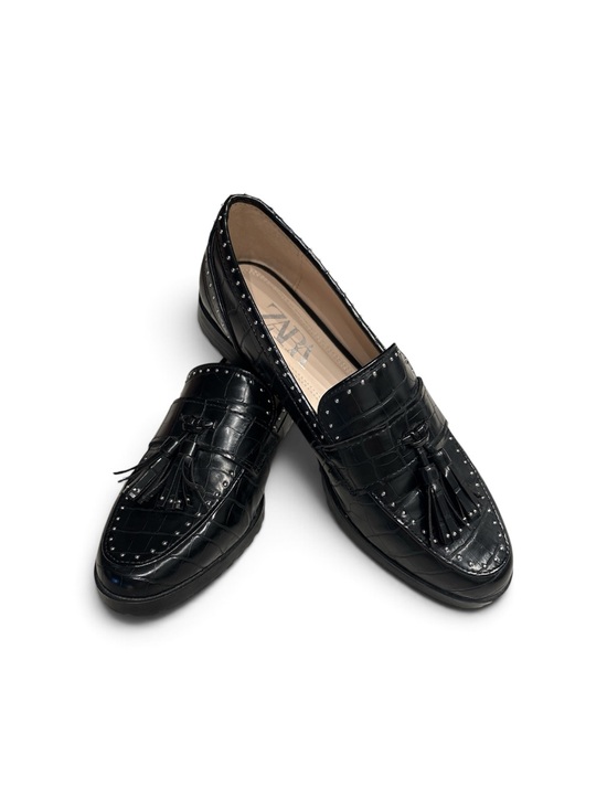 Zara Shoes - ZARA black patent leather tassel loafers with stud trim | sz 37eu | Brand new